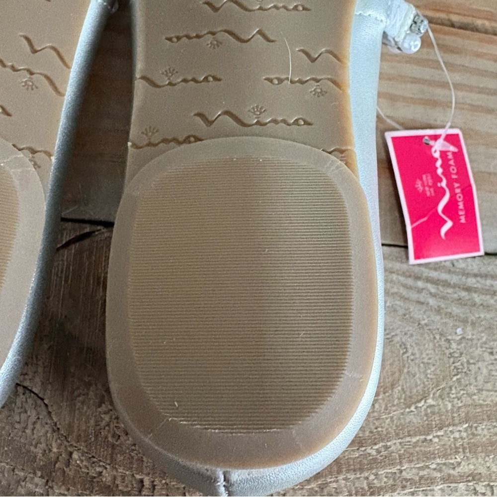 Nina Girl's Silver Leather Kid's Flat Dress Shoe Pearl Beaded Strap NEW Size 3M - Picture 10 of 10